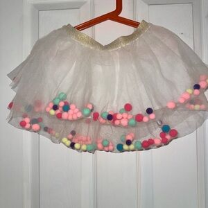 Cat & Jack White Tulle Skirt with Colorful Pom Poms